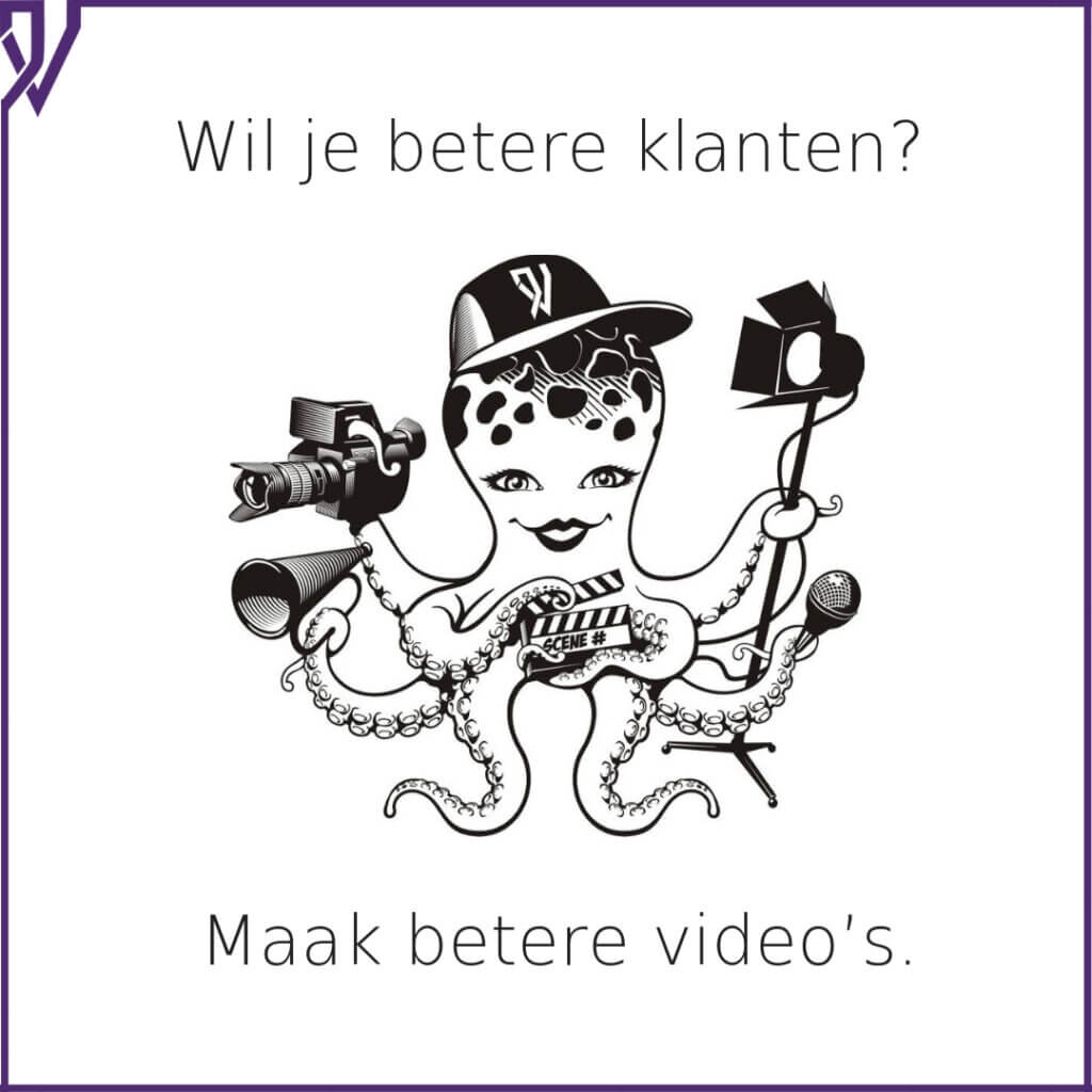 Reggie de Octopus met een lamp, camera en filmklapper in zijn tentakels