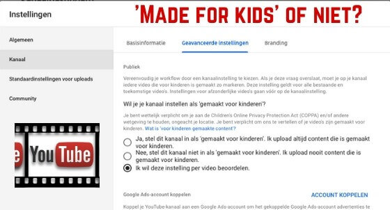 Is jouw YouTube kanaal Made for Kids of niet?